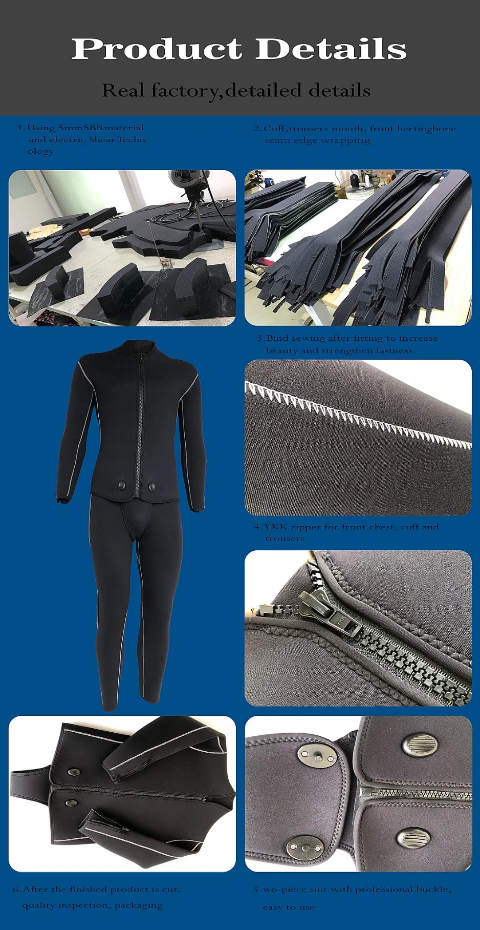 All Black Spearfishing Wetsuit Men′s 3mm /5mm Neoprene 2-Piece Hooded Super Elastic Wetsuit