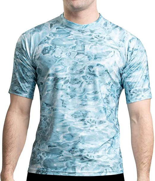 Mens Rash Guard Sun Shirt: Short Sleeve Swim Top Rashguard for Men